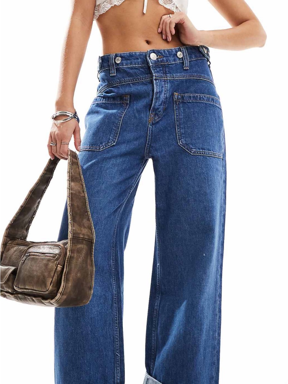 Free People mid-rise baggy jean with front pocket in blue